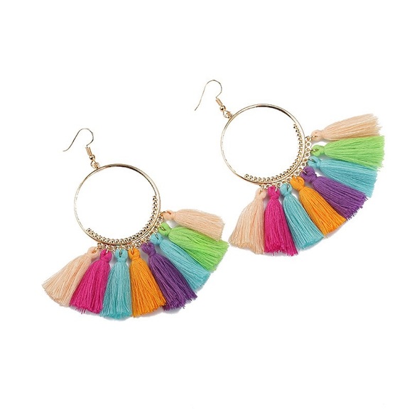 🔸2 for $15🔸Multi Color Tassel Hook Earrings - Picture 2 of 3
